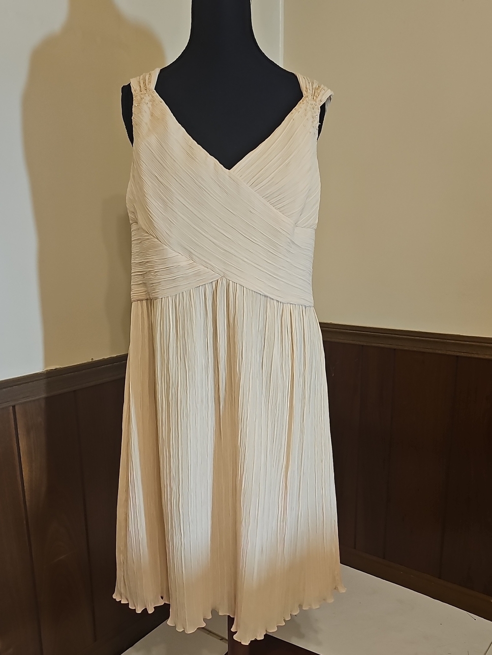 Evan-Picone Vintage Pleated Beaded Dress Size 16 Ivory NWT